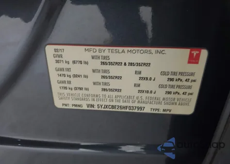 2017 Tesla Model X 100D/75D/90D from USA, damaged, VIN 5YJXCBE26HF037997